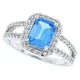 1.96Cct Emerald Cut Blue Topaz and Diamond Ring in 10Kt White Gold by MyTreasurez