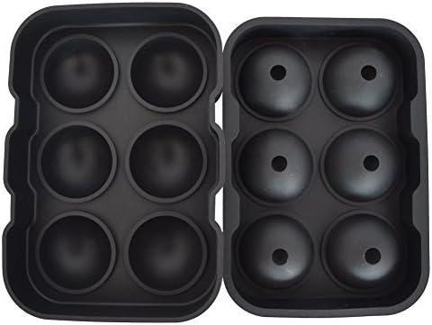 Flyager Ice Ball Maker Mold-silicone Ice Tray 6 Plaid Round Ice Ball Spheres (Black)