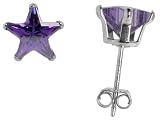 Sterling Silver 7 mm Star Shape Amethyst colored Cubic Zirconia Stud Earring