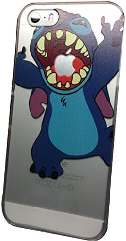 iPhone 5G 5 5S Lovely Disney Cartoon Lilo and Stitch Eating/ Grabbing Apple logo Cute Clear Case Cover for Iphone 5 and 5s Xmas Gift (Stitch01 for 5/5S)