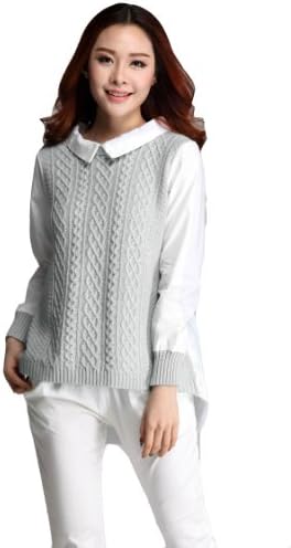 YYZ Womens Squareneck Long Sleeve Cotton Solid Sweaters with Knit and Collage, Grey, 18P