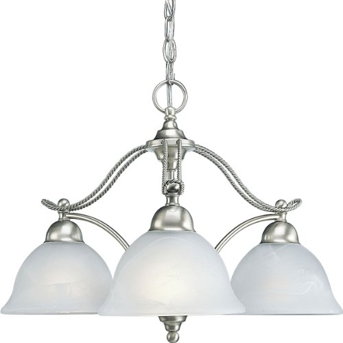 Progress Lighting P4070-09 3-Light Chandelier with Swirled Alabaster Glass, Brushed Nickel