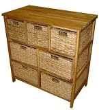 New Walnut Storage Cabinet / Chest with Seven Wicker Basket Drawer