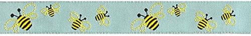 7/8'' Sue Spargo Bees Ribbon Aqua