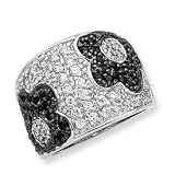 Sterling Silver Antiqued Black Clear CZ Floral Ring - Size 7