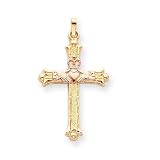 14k Two-Tone Gold Claddagh Cross Pendant