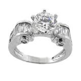 Sterling Silver CZ Engagement Ring With Baguettes Size #7