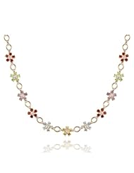 18k Gold Over Sterling Silver and Multi-Gemstone Flower Chain Necklace