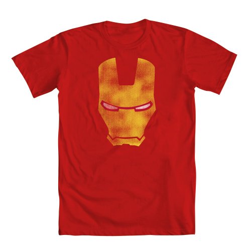 Simple Iron Man Distressed Face Adult Red T-shirt (Adult X-Large)