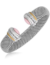 18K Yellow Gold and Sterling Silver Rose Quartz and Diamond Embellished Bangle