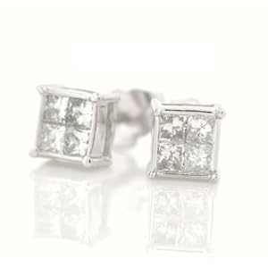 0.50ct tw Natural Princess Diamond Ear Studd in 14K White Gold (SI-Clarity, GH-Color)