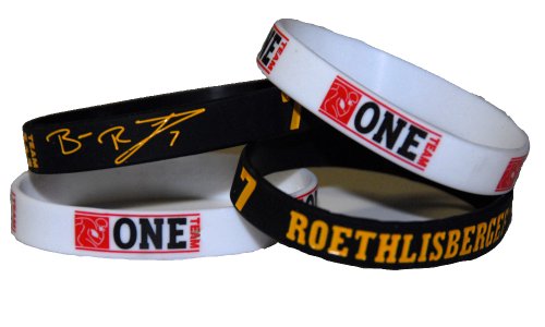 NFL Pittsburgh #7 Ben Roethlisberger Official Signature Wristband With Bonus NFLPA One Team Football Wristband (Large)