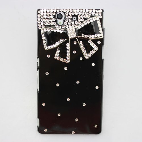 piaopiao bling 3D black case black bow diamond rhinestone crystal hard cover for Sony Xperia Z L36h C6603