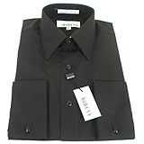 Mens Modena Solid Black French Cuff Dress Shirt - Size 19 36/37