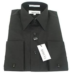 Mens Modena Solid Black French Cuff Dress Shirt - Size 16.5 34/35