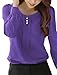 Allegra K Women Buttons Decor Mock Pockets Ruched Blouse Purple L