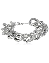 Rhodium and Pave Wide Chain Link Bracelet, 7"+1.5" Extender