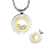 Floating Cubic Zirconia Stainless Steel Love Kiss Gold Medallion Pendant Necklace