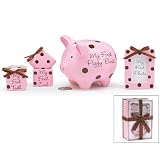 4 Piece Baby Girl Gift Set With Piggy Bank,First Curl, First Tooth,Photo Frame.Great Keepsake Gift
