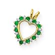 14K Yellow Gold 0.06 ct. Diamond with Alternating 5/8 ct. Emerald Heart Pendant with Chain