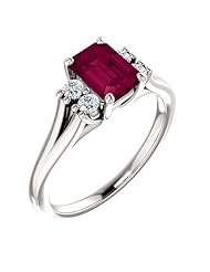 18K White Gold 7.00x5.00mm Emerald Cut Rhodolite Garnet and Diamond Ring -- LIFETIME WARRANTY