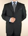 Designer Collection Italian 2 Button 2pc Flat Front Pants Mens Suit Merino Wool Black Stripe