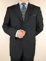 Designer Collection Italian 2 Button 2pc Flat Front Pants Mens Suit Merino Wool Black Stripe