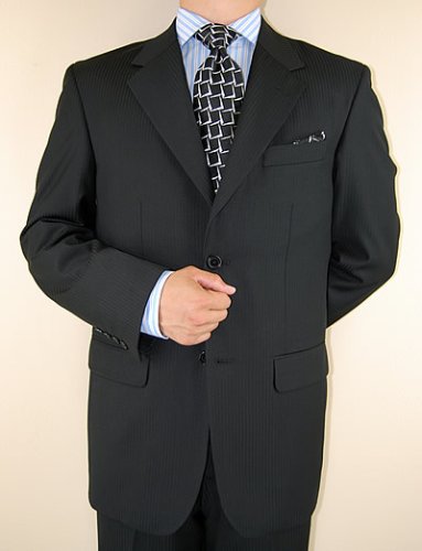 **NEW 2009 DESIGNER COLLECTION** New Mario Italian 2 Button Men Suits Virgin Wool 140s ~ Highest Quality ~ Perfect Fit ~ BLACK Stripe