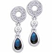 14K White Gold Pear Shaped Sapphire and Diamond Dangle Earrings