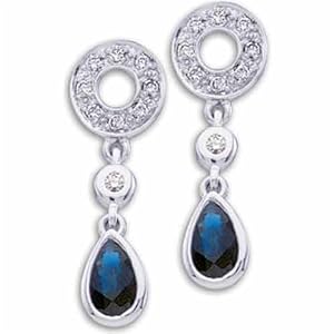 14kt White Gold Pear Shaped Sapphire and Diamond Dangle Earrings