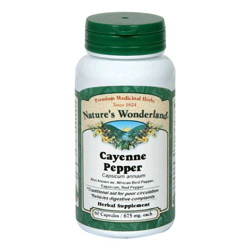 Nature's Wonderland Cayenne Pepper Herbal Supplement Capsules, 675 mg, 60-Count Bottles... by Cayenne Capsules