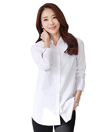 【ARINCO】 ざっくり ゆったり ホワイト 襟付 シャツ レディース カジュアル シンプル 選べる サイズ S M L XL XXL