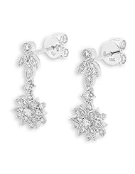 (X1000Diamond) 18K/750 White Gold Flower Dangling with Miligrain Diamond Accented Earring (0.64cttw, G-H Color, VS2-SI1 Clarity)