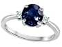 1.55 cttw Genuine 7mm Round Sapphire and Diamond Classic 3 stone Engagement Ring