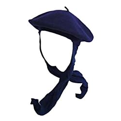 Navy Blue Classic Beret With Attached Scarf