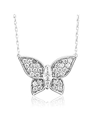925 Sterling Silver Butterfly White Diamond Pendant Necklace (HI, I, 0.26 carat) - Black Diamond Available