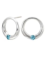 925 Sterling Silver Circle Earrings with Tension-Mounted Blue Topaz