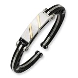Stainless Steel Black PVC 14k Inlay Hinged Bangle Bracelet