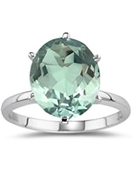 3.33 Cts Green Amethyst Solitaire Ring in 14K White Gold