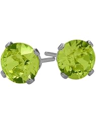 0.55Ct. Genuine 4mm Round Peridot 14 Karat White Gold Stud Earrings for Girls