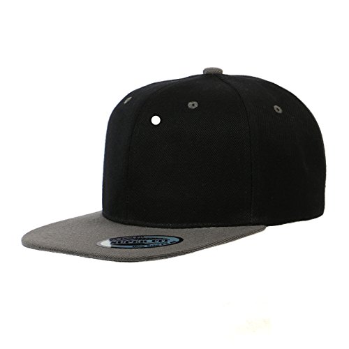 Blank Adjustable Flat Bill Plain Snapback Hats Caps (All Colors) (One Size, Black/Dark Grey)