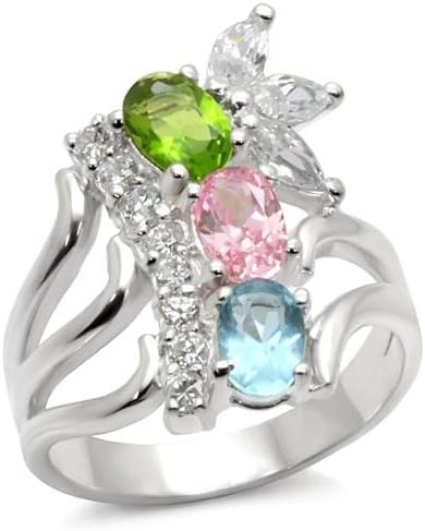 Women's Beautiful High Polished 925 Sterling Silver Cubic Zirconia Cocktail Ring, (Choose Your Size 5 - 9) (Size 7)