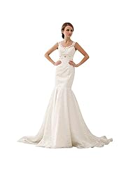 Mermaid Beaded Sequined Lace Spaghetti Strap Wedding Dress  with a Court Train  With a Ribbon 