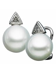 Jewelplus Paspaley Cultured Pearl & Diamond Earring 14K White 12.0Bu=1/2Cttw Pair