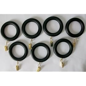 1-3 8 Solid Wood Drapery Rings with brass clips in Black finish [CAPITOL CITY LUMBER]