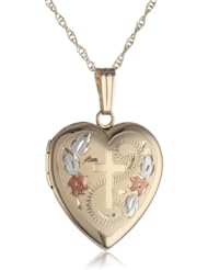 14k Yellow Gold Engraved Cross Heart Locket Necklace, 18"