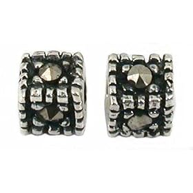 2 Sterling Silver Marcasite Crystal Cube Beads 3.5mm