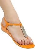 Designer Dressy Hot Thong Flat with Stylish Metal Accents from Hot Fash Shoes - SNOOP Orange