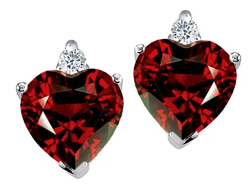 2.14 cts Heart Shape Garnet and Genuine Diamonds Earring Studs - 14kt White or Yellow Gold
