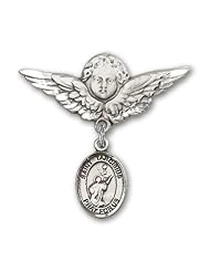 Sterling Silver Baby Badge with St. Tarcisius Charm and Angel with Wings Badge Pin